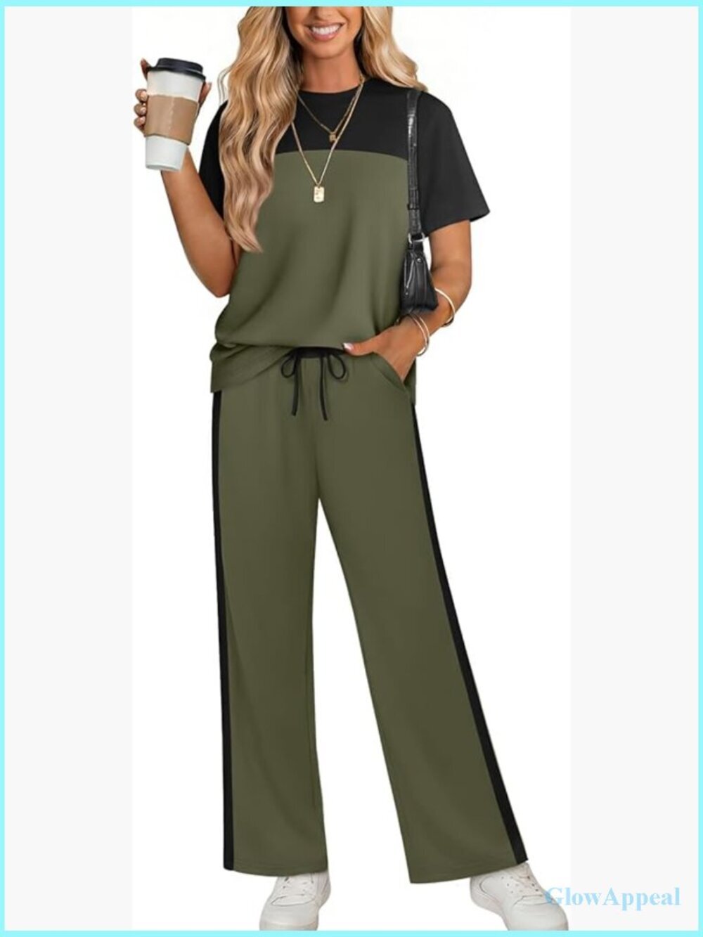 Two Piece Lounge Set Matching Wide Leg Pants Casual Travel Outfit